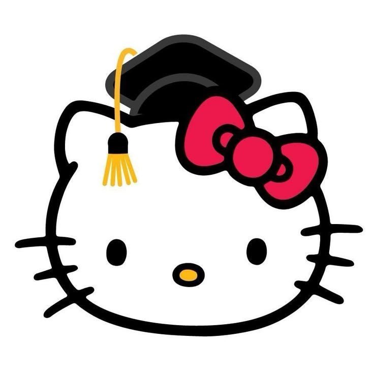 a hello kitty graduation cap with a tassel on it's head is shown