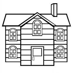 a drawing of a house that is outlined in black and white