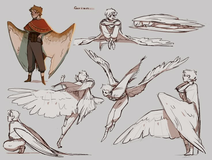 an image of some people doing different things in the same drawing style, including wings and body parts