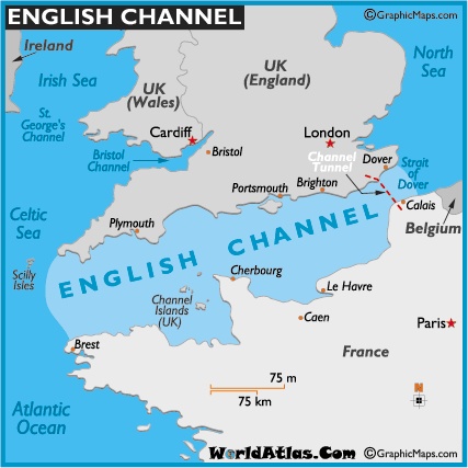 a map of england showing the location of english channel and its major cities in europe