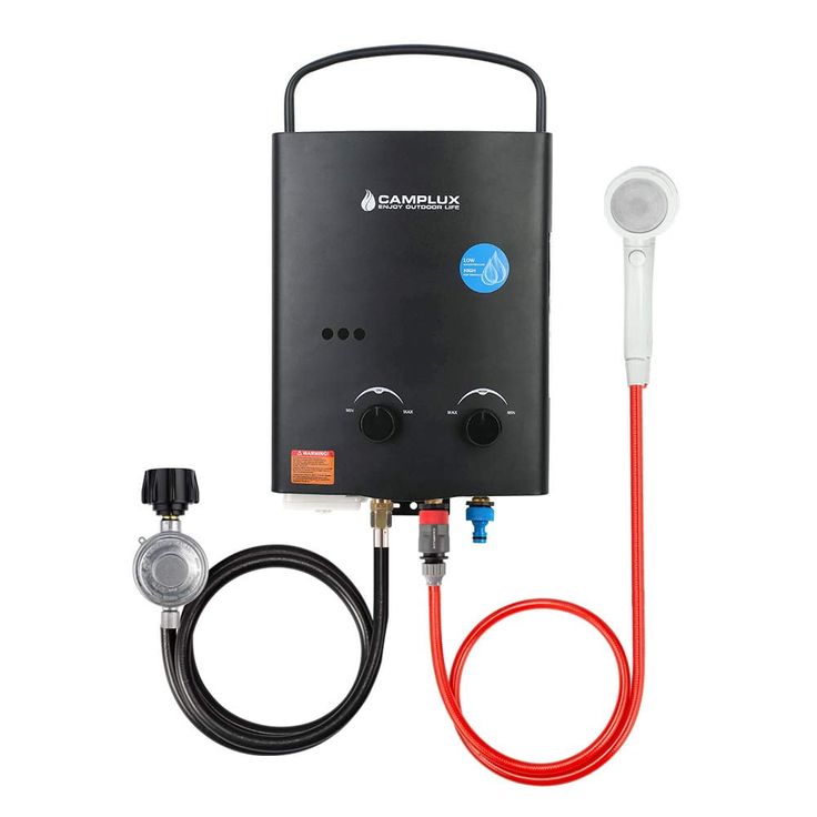 the tankless water heater is connected to a hose