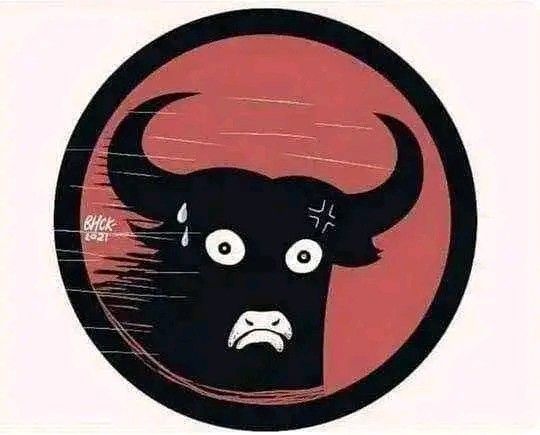 an angry bull with horns and eyes in a circle