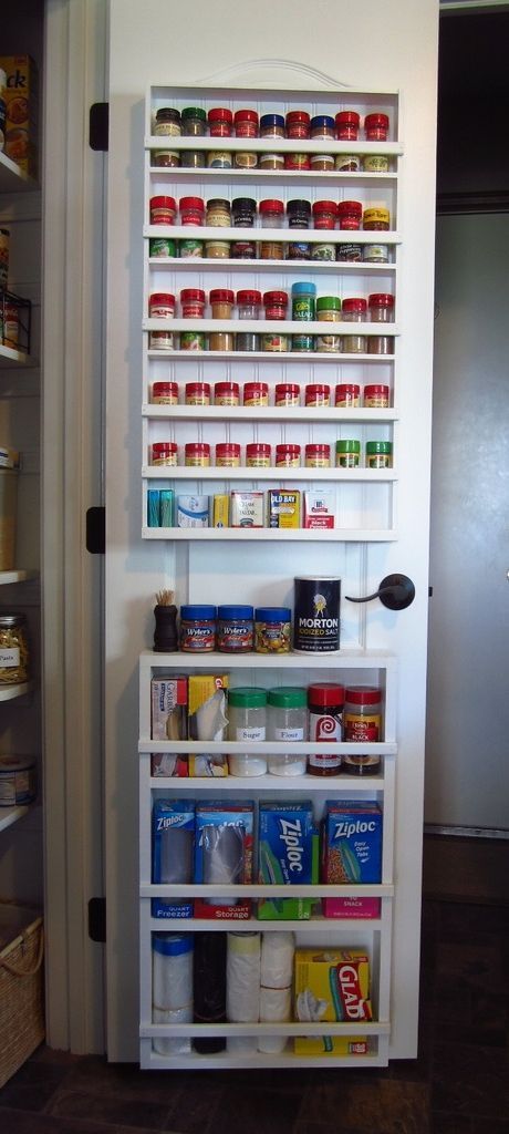 an organized pantry with canned food in it