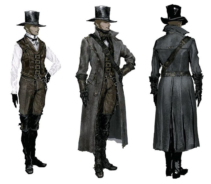 Hunter City Attire from Bloodborne Victorian Bounty Hunter, Bloodborne Outfits Concept Art, Bloodborne Hunter Concept Art, Vampire Hunter Clothes, Bloodborne Reference, Bloodborne Character Art, Bloodborne Character Design, Bloodborne Fashion, Victorian Concept Art