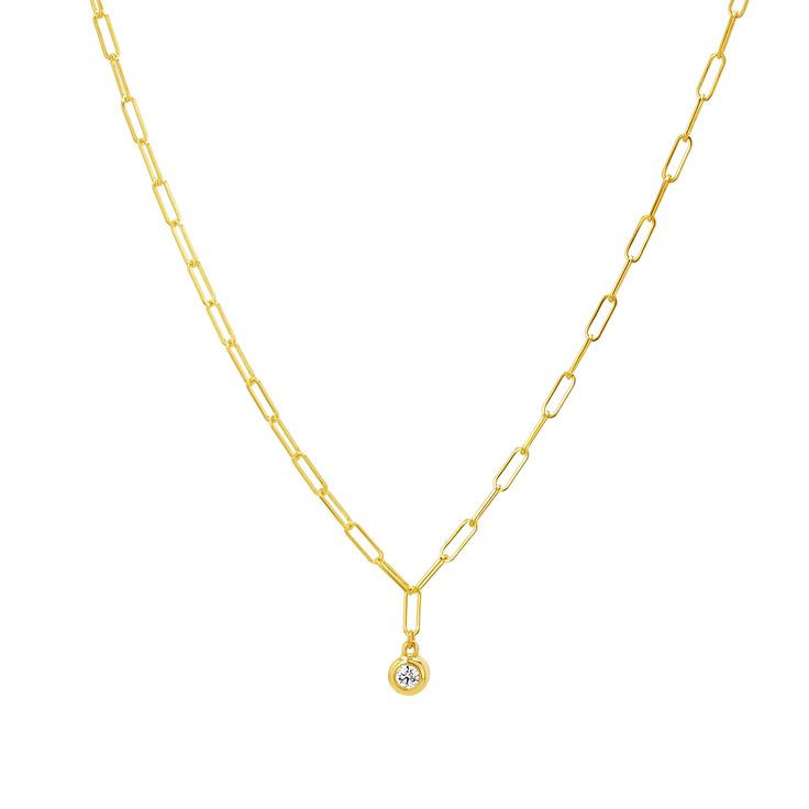 Introducing our Wire Paper Clip Diamond Bezel Necklace, featuring our coveted interlocking paper clip links we elevated with a chic center diamond bezel drop. Meticulously crafted in 14K Gold for a sleek and polished look and dripping with a sleek modern upscale vibe, this chain will be your new favorite. Instantly adding drama to your neck stack and turning heads along the way. Pairs beautifully with the Wire Paper Clip Diamond Bezel Bracelet. Chain with adjustable links. 

Bezel Size: 5MM
Appr Diamond Bezel Bracelet, Neck Stack, Bezel Bracelet, Bezel Necklace, Bracelet Chain, Pretty Jewelry, Gold Wire, Bezel Diamond, Necklace Sizes