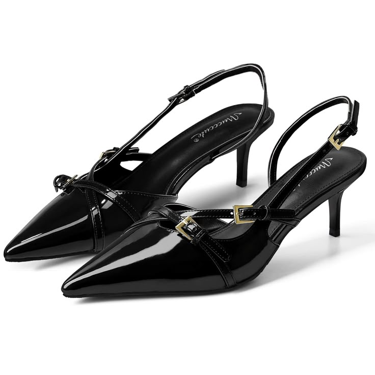 PRICES MAY VARY. 🍒2-1/2" Kitten Heels: Experience elegance with our 2.36 inch low heels, designed to provide just the right lift for all-day comfort. 🍒Black Heels: Stand out in our stunning black pumps. The vibrant color adds a bold touch to any outfit. 🍒Slingback Heels: Enjoy breathable comfort with backless slingback pumps. The chic design elastic band ensures a secure fit, ideal for long days and stylish nights. 🍒Pointed Toe Heels: Enhance your silhouette with our black pointy toe pumps. Low Heels Black, 2 Inches Heels, Kitten Slingback Heels, Luxury Kitten Heels, Black Pointy Heels Outfit, Kittens Heels, Pointy Shoes Heels, Heels Casual, Long Dress Shoes