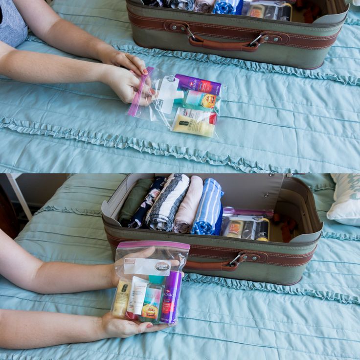 two pictures of someone packing their luggage on the bed