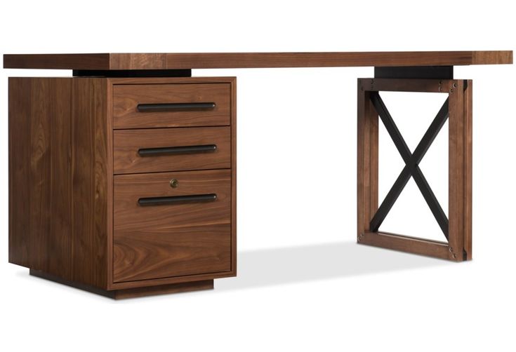 a wooden desk with two drawers underneath it