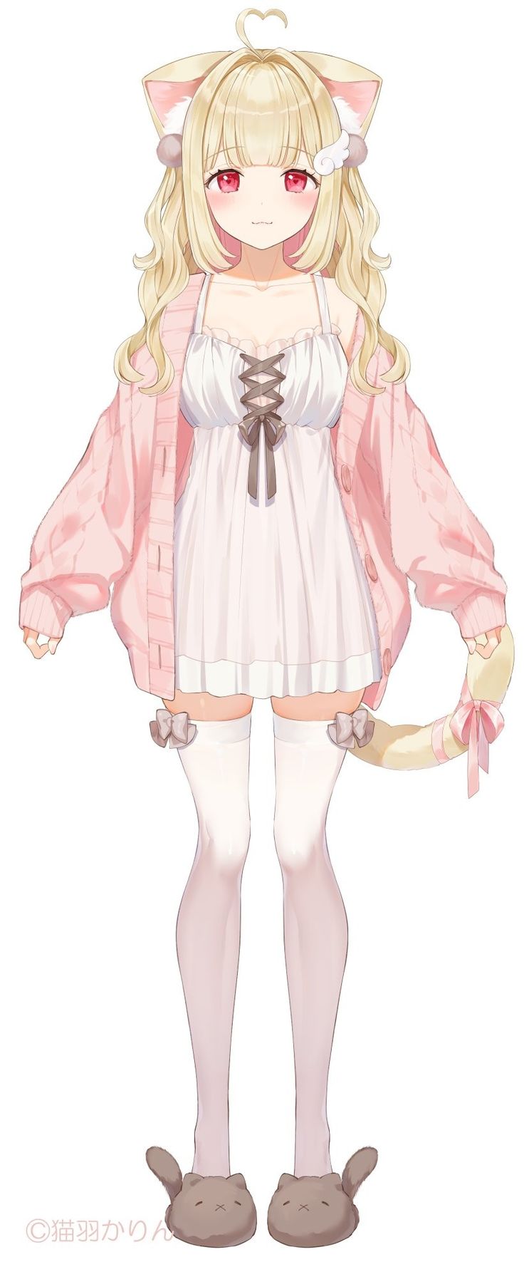 an anime character dressed in pink and white with angel wings on her head, holding a cat