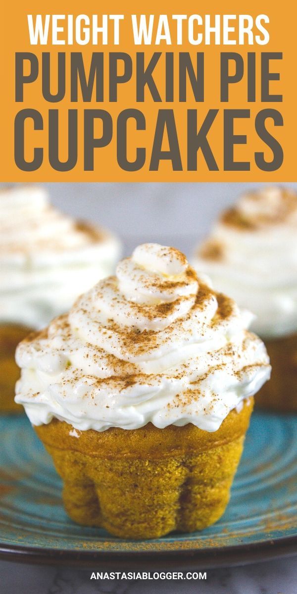 the cover of weight watchers pumpkin pie cupcakes, with frosting on top