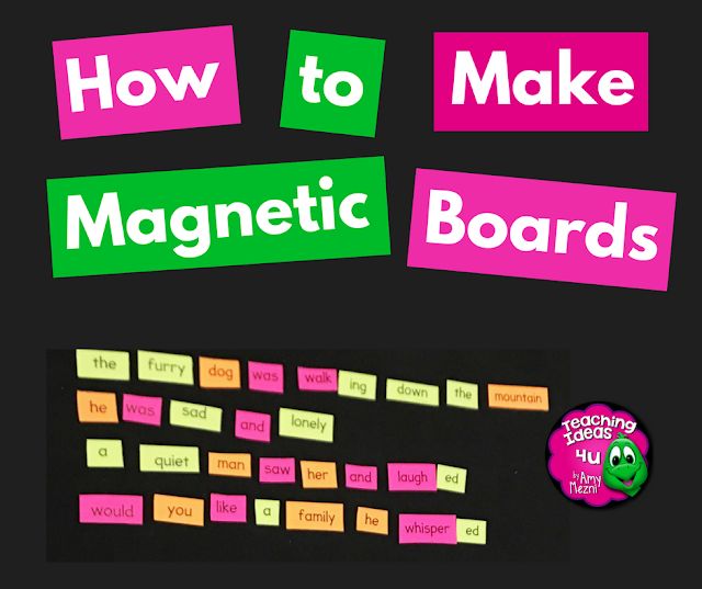 the words how to make magnetic boards are written in pink and green