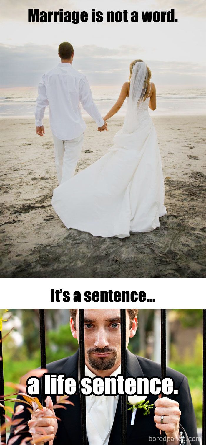 two pictures with the words marriage is not a word, it's a sentence