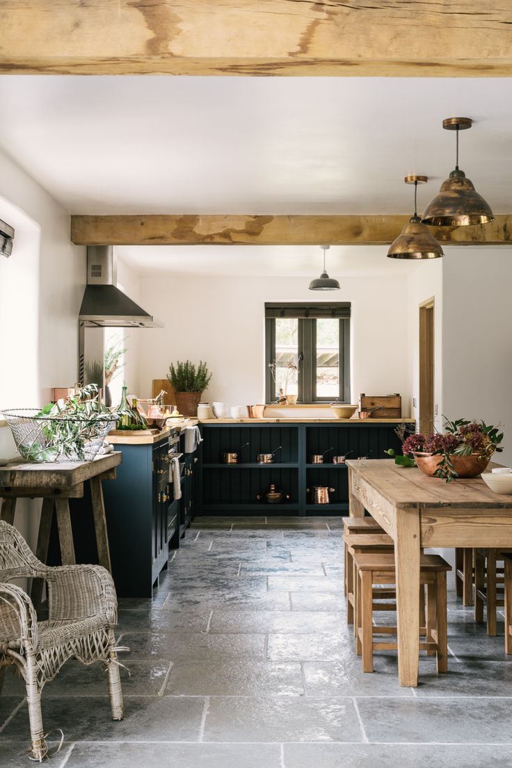 the kitchen is clean and ready to be used as a dining room or living room