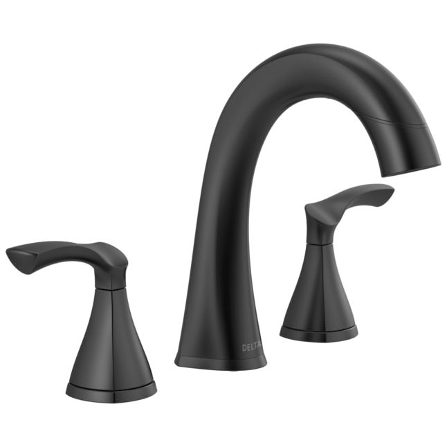 a black faucet with two handles