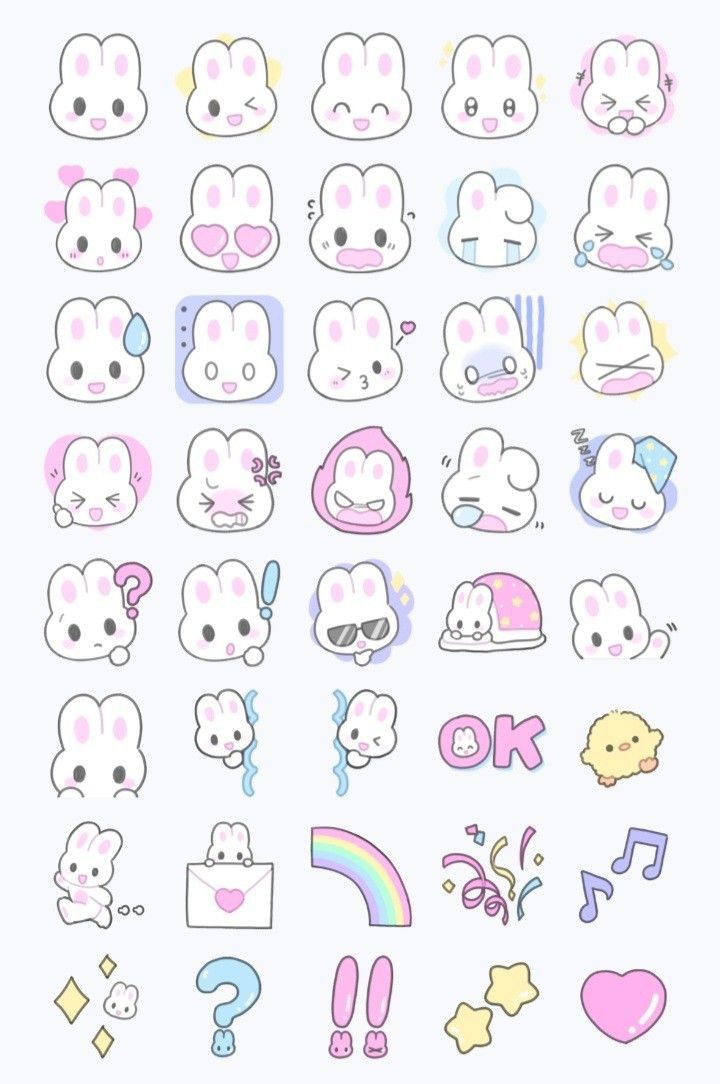 some stickers that are on the back of a cell phone, with different faces