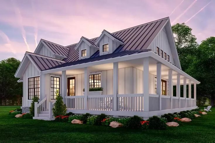 this is an artist's rendering of a house with porches and wraparound windows