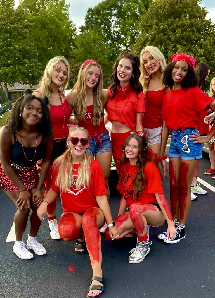 Red Out Outfit Spirit Week, Red Spirit Day Outfits, Bubble Costume, Football Game Outfit Highschool, Abc Party Costumes, Pirate Costume Diy, Soldier Costume, Color Wars, Cheerleader Costume