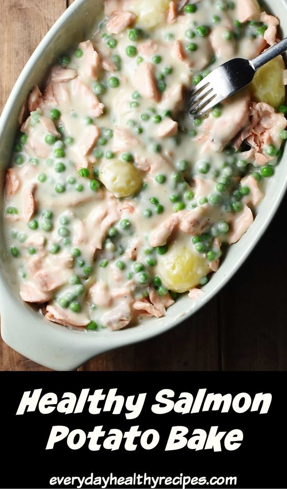 healthy salmon potato bake with peas and potatoes