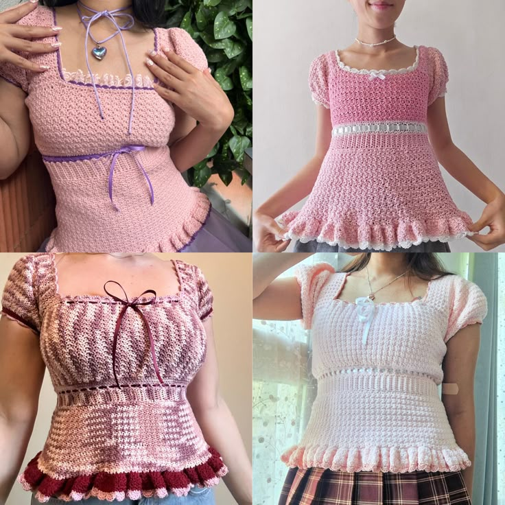 three pictures of different types of clothing and the same woman's dress with short sleeves