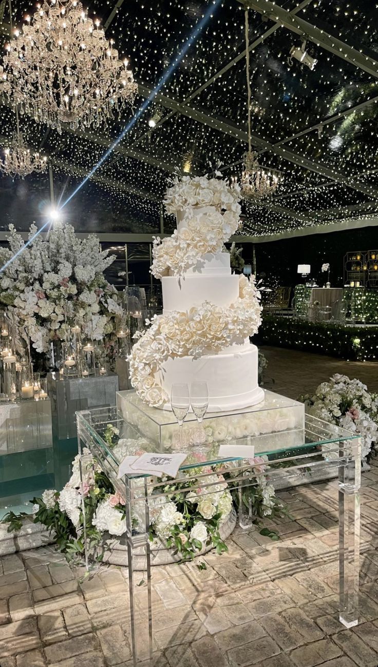 a large white cake sitting on top of a table