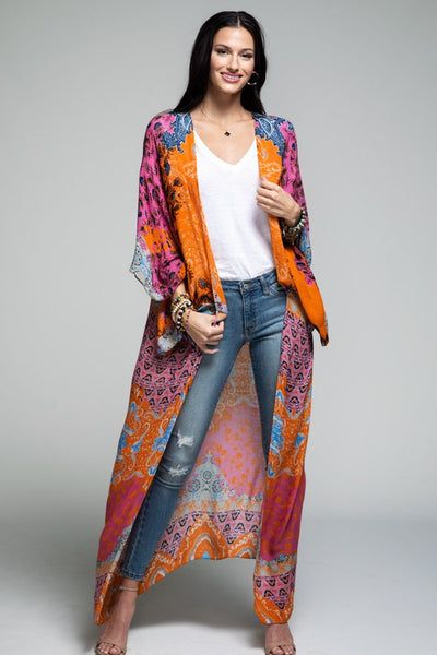 Cancun Multi Color Kimono One size fits most 100% Viscose Hippie Mood Board, Abaya Coat, Man Manifestation, Anthropologie Kimono, Chicken Biryani Recipe, Dreamy Style, Maxi Kimono, Hawaii Outfits, Chicken Biryani