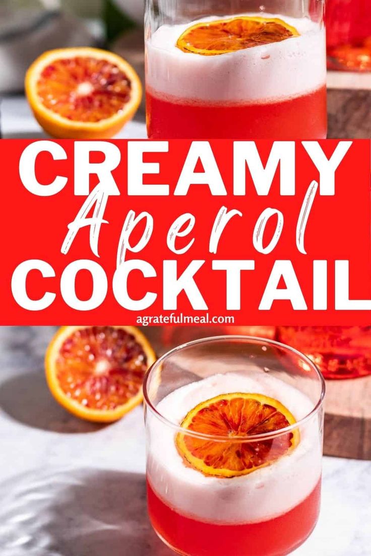 an orange drink in a glass with the words creamy apero cocktail above it and sliced oranges