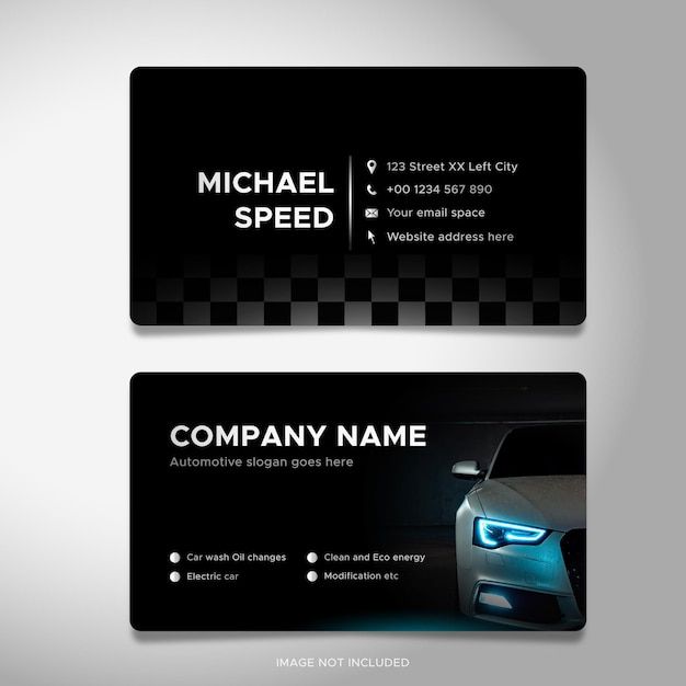 two business cards with an image of a car