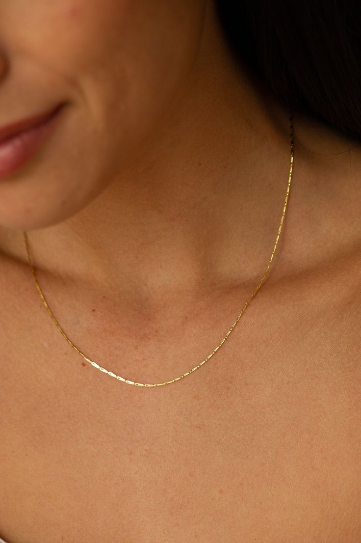 "Italian Gold Chain , Granada Chain , Solid Gold Chain , Christmas Gift for Her , Stacking Gold Chain , Gift idea , Gold Chains , 14K Gold The chain is also available in 14k rose and white gold. FEATURES: -Gold KT: 14K Solid Gold -Gold Color: Yellow Gold -Chain Lengths: 16\", 18\", 20\" -Chain Widths: 1 mm , 1.3mm , 1.5 ,,  -Chain Style: Herringbone -Clasp Closure: Lobster claw SHIPPING: -Ready to Ship in 1-2 Business Days -FREE shipping on all U.S. orders  About Zhedora:  All our work is made with love in our Los Angeles studio. When you purchase a piece from Zhedora, you can know that you're getting quality hand-crafted jewelry that's made by people who really care. While all jewelry is fragile, we are diligent with our craftsmanship. We love our customers and will make sure you're well Womens Gold Necklaces, Delicate Snake Chain Necklace For Anniversary, Anniversary Delicate Snake Chain Necklace, Dainty Link Chain Necklace For Anniversary, Italian Chains Designs Gold Women, Italian Gold Chain, Gold Chain Women, Simple Gold Chain, Small Gold Necklace