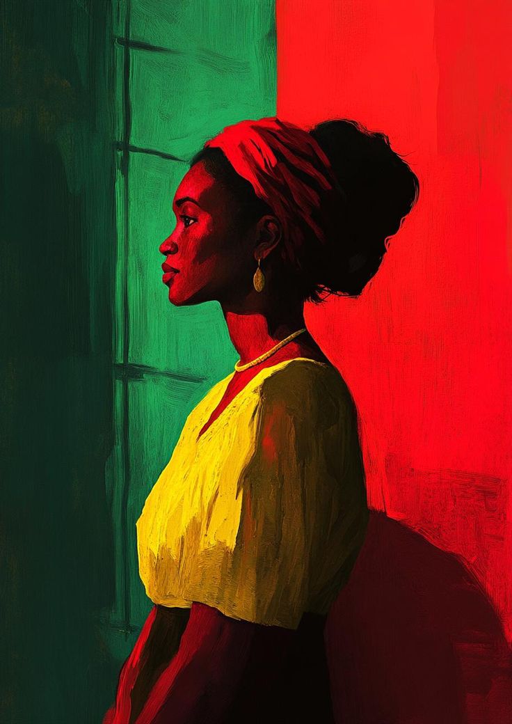 a painting of a woman in yellow and red