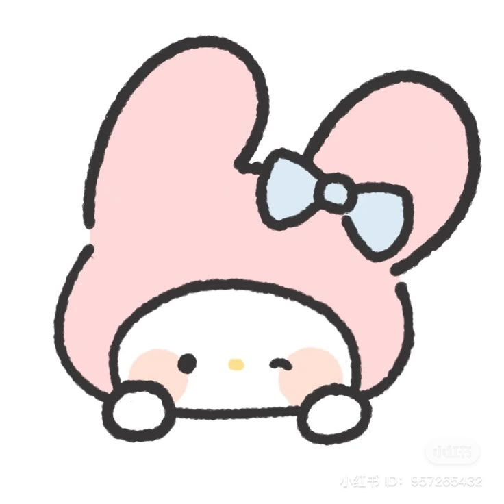 a drawing of a pink bunny with a bow on its head