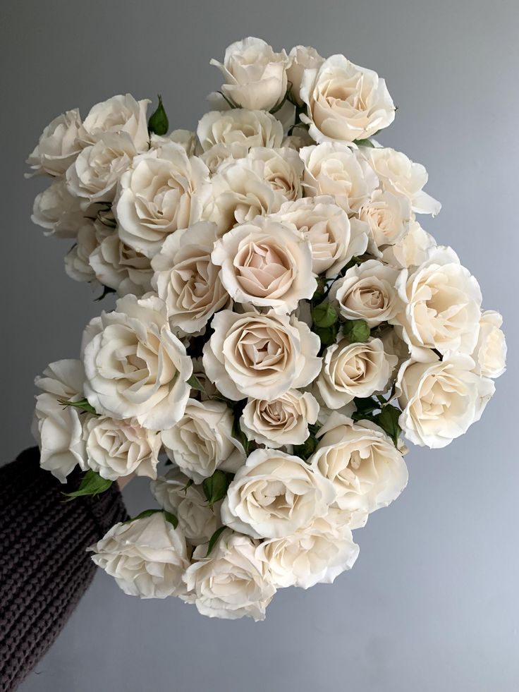 a bouquet of white roses in someone's hand