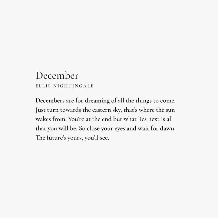 a poem written in black and white with the words december