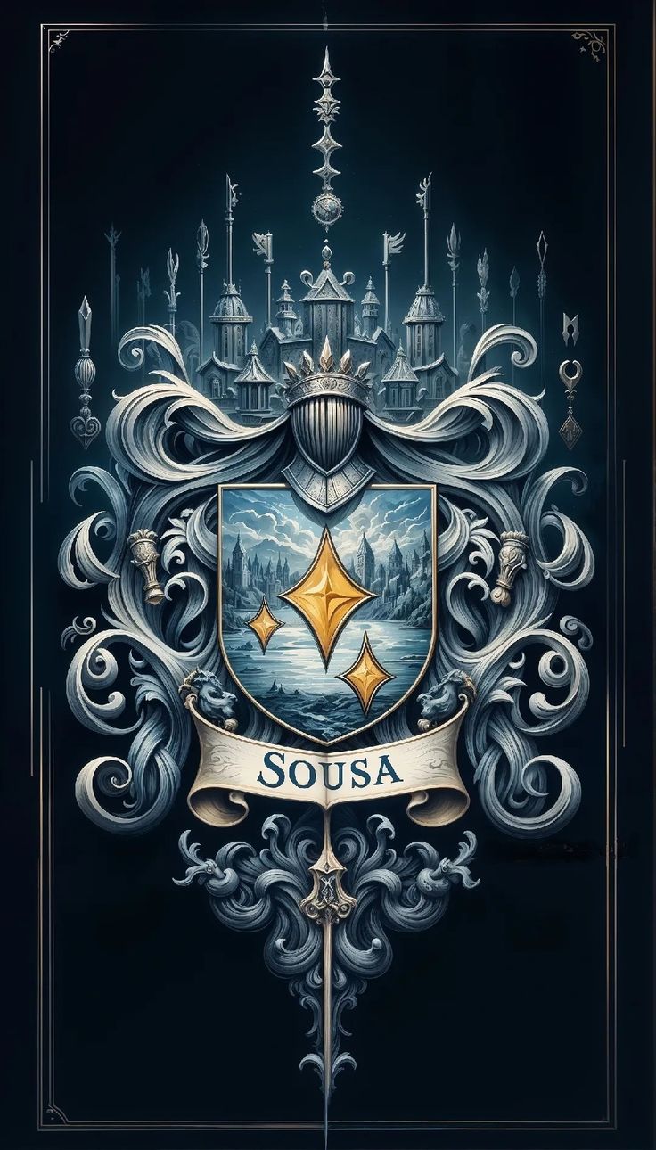 a coat of arms with the word sousa on it and an image of a castle in