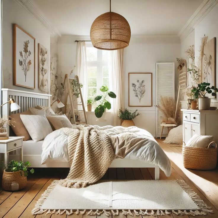 #diyheadboard #homedecor #bedroomdecor #diyprojects #bedroomideas #furnituremakeover #creativeheadboard #homedecorinspo #bedroommakeover #diyinspiration Light Wood White Bedroom, Boho Bedroom Bedding Ideas, Bedroom With White Wooden Bed, Crème And White Bedroom, Boho Bedroom With White Furniture, Boho Bedroom White Furniture, Beige Cosy Bedroom, Minimalist Boho Bedroom Aesthetic, Botanical Boho Bedroom