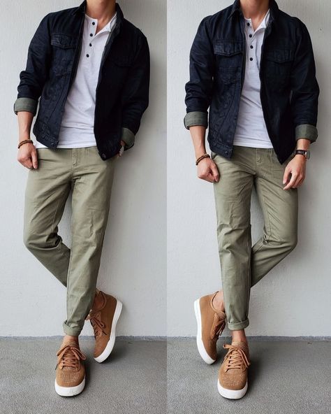 How To Style Khaki Pants Men, Mens Olive Jeans Outfit, Light Green Chinos Outfit Men, Mens Green Pants Outfit Casual, Olive Shirt Men, Simple Fashion Outfits Men, Green Khaki Pants Outfit Men, Casual Style Outfits Men, Olive Green Chinos Outfit Men