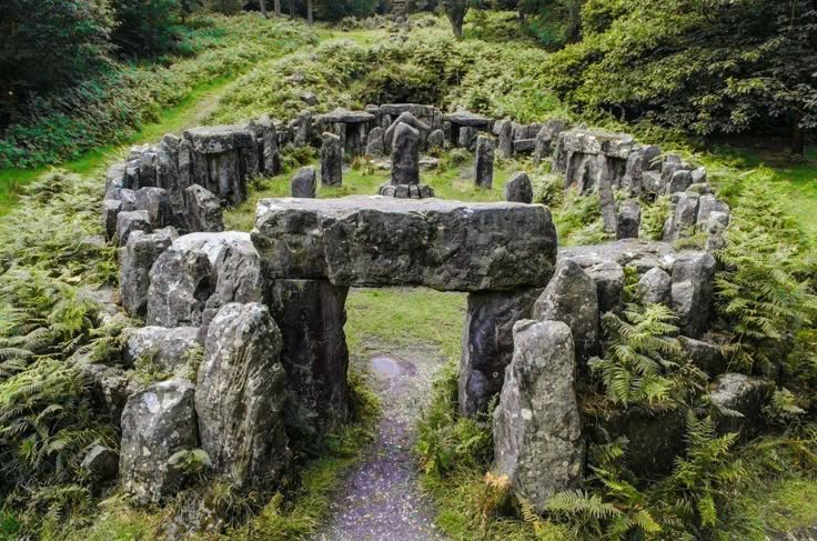 an aerial view of stonehenge in the woods