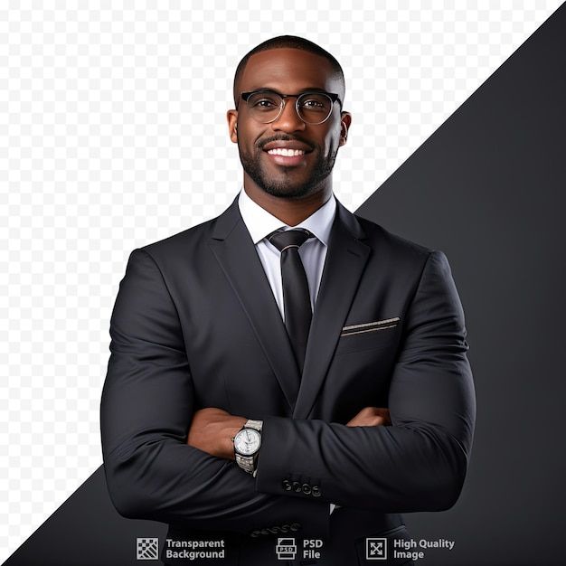 A man with glasses and a black shirt wit... | Premium Psd #Freepik #psd #entrepreneur #ceo #successful-businessman #lawyer-business Black Man In Suit, Lawyer Man, Post Poses, Black Lawyer, Content Pictures, Man With Glasses, Black Men Suits, Dark Skin Makeup Tutorial, Man Png