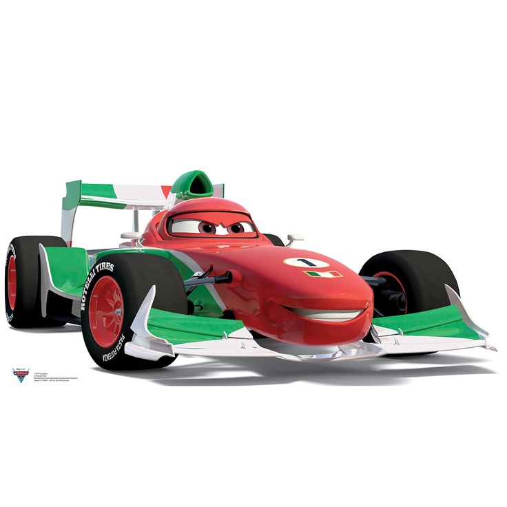 a cartoon character is driving a race car