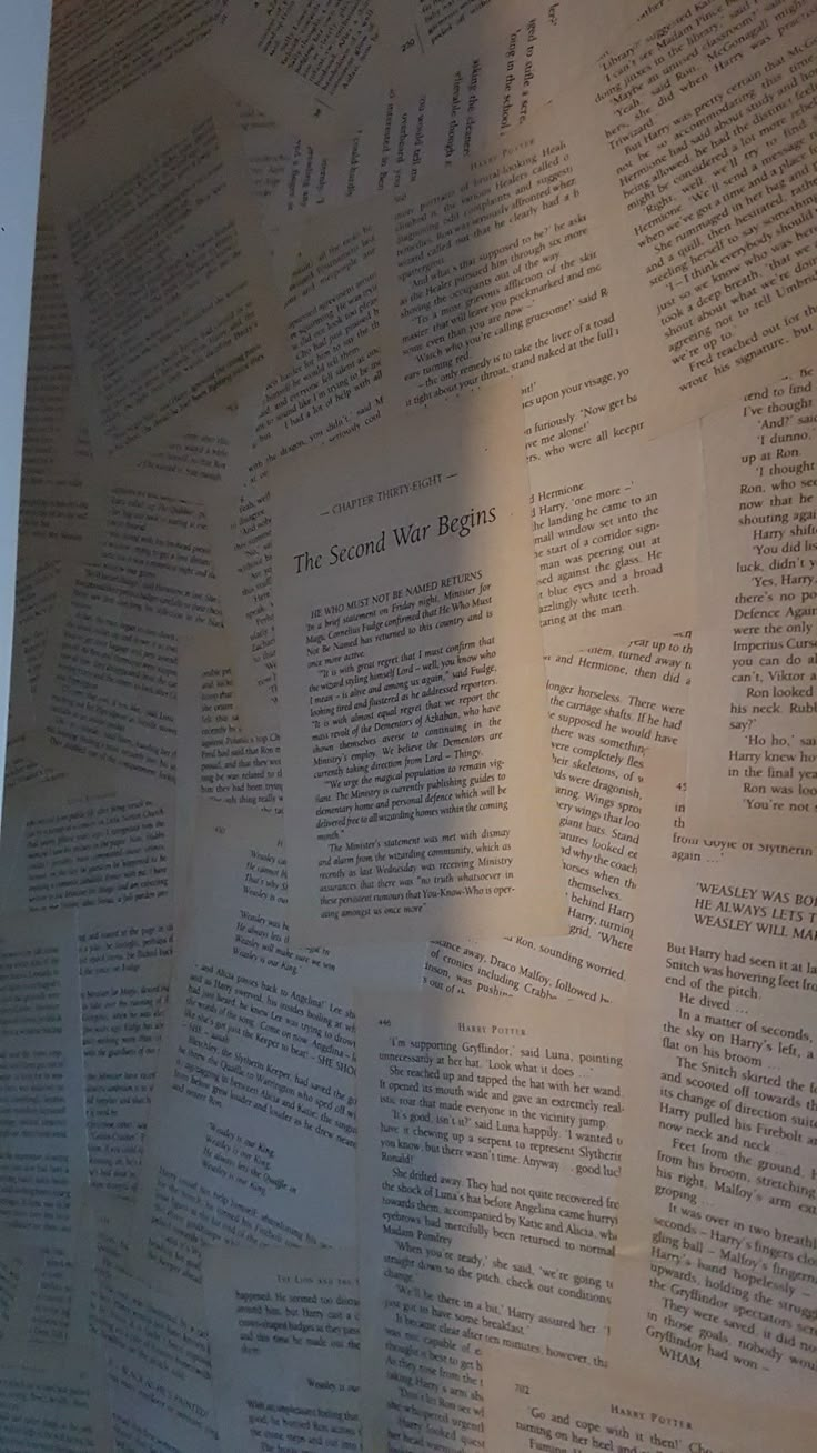 the wall is covered with many different types of paper