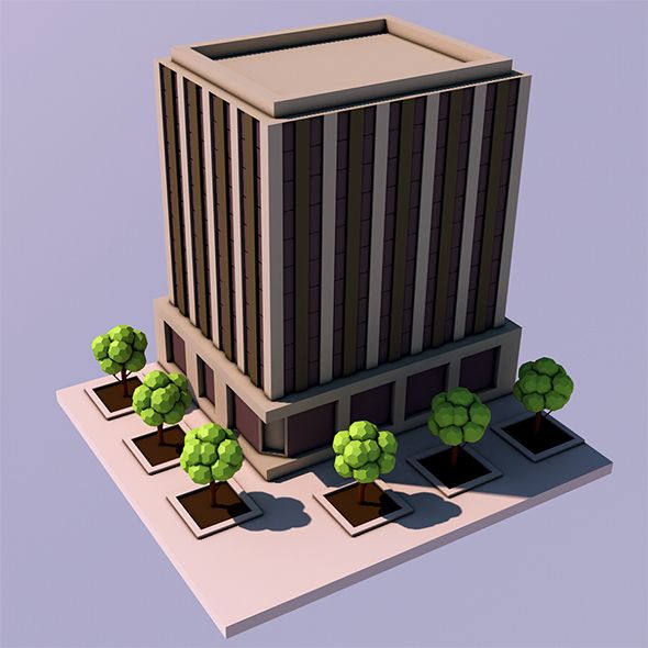 a tall building sitting on top of a lush green tree covered field in front of it