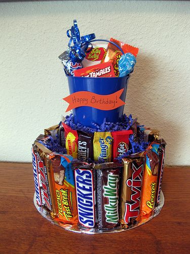 a birthday cake made out of candy bars