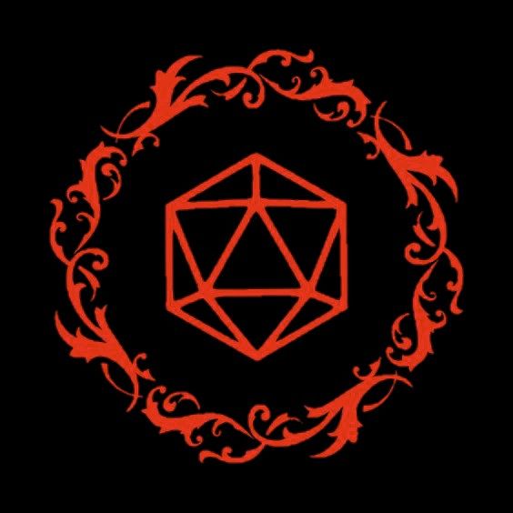 the d20 logo in red on black