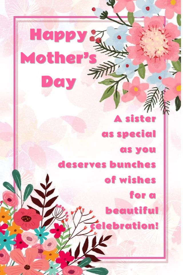 a mother's day card with flowers and leaves on the front, in pink