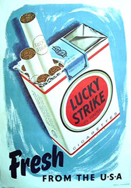 1958: Lucky Strike is the most popular cigarette. Stare Reklamy, Poster Shop, Retro Advertising, Retro Ads, Propaganda Posters, Old Ads, American Brand, Lucky Day, Advertising Poster