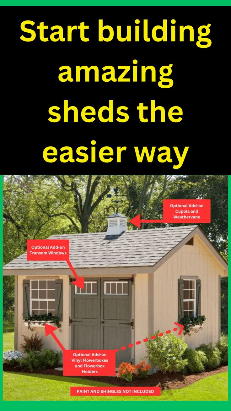 a small shed with the words start building amazing sheds the easier way on it's side