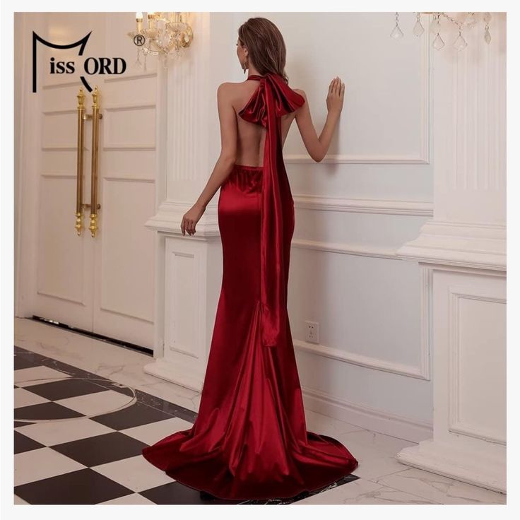 Red Satin Dress I Bought For An Event That I Didn’t End Up Needing! You Can Tie The Top Multiple Ways So It Could Fit Anyone Sizes X-Small To Medium! Love This One But Just Don’t Need It! Belted Long Dress, Pieces Clothes, Burgundy Evening Dress, Satin Formal Dress, Red Satin Dress, Prom Dress Inspo, Prom 2024, Prom Inspo, Long Red Dress