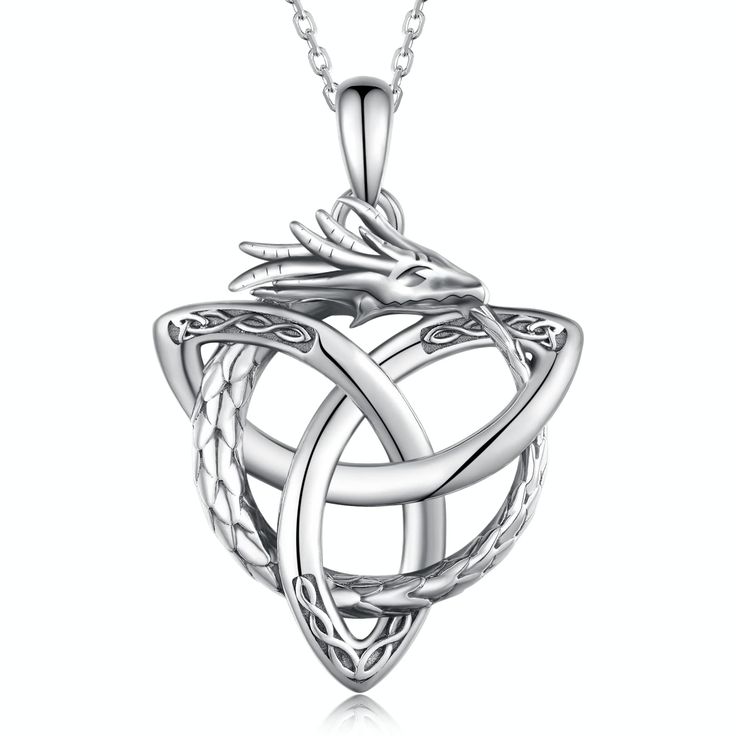 PRICES MAY VARY. Dragon Necklace Design: Dragons have powerful power and magical abilities. Celtic knot is the symbol of good luck. These two elements that collide with each other make the Celtic Dragon Necklace look very unique. The designer hopes that those who receive this Dragon Necklace will be powerful and lucky. It is very cool for personal wear and also a good gifts for your lover,friends,family. Sterling Silver Dragon Necklace Material: This Dragon Necklace for Women is made of 925 ster Celtic Knot Dragon, Dragon Accessories, Magical Abilities, Enchanted Jewelry, Pendant Ideas, Pentagram Necklace, Silver Dragon Necklace, Celtic Dragon, Pewter Pendant