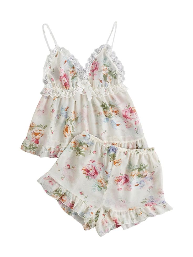 Cutesy Pajamas, Cute Home Clothes, Coquette Ruffled Sleepwear For Bedtime, Coquette Spring Sleepwear For Sleepover, Coquette Ruffled Sleepwear For Summer, Coquette Ruffled Summer Sleepwear, Pijama Set, Summer Coquette Sleepwear With Built-in Bra, Two Piece Pajama Set