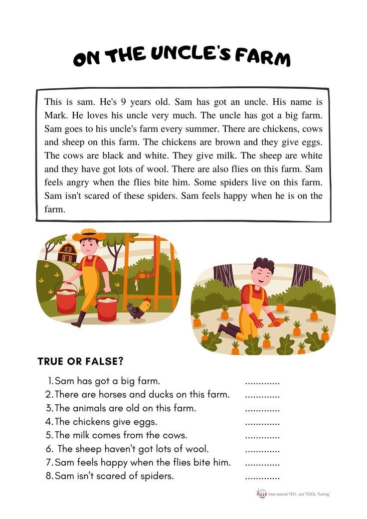 the worksheet for reading on the uncle's farm with pictures and text