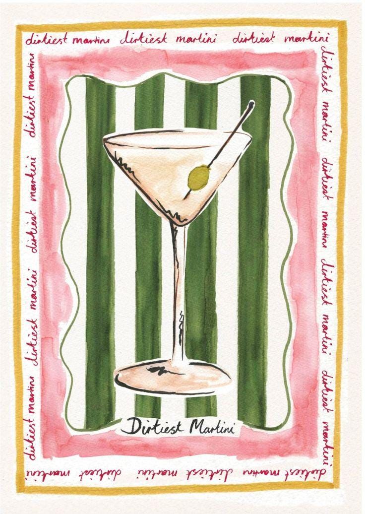 a watercolor and ink drawing of a martini